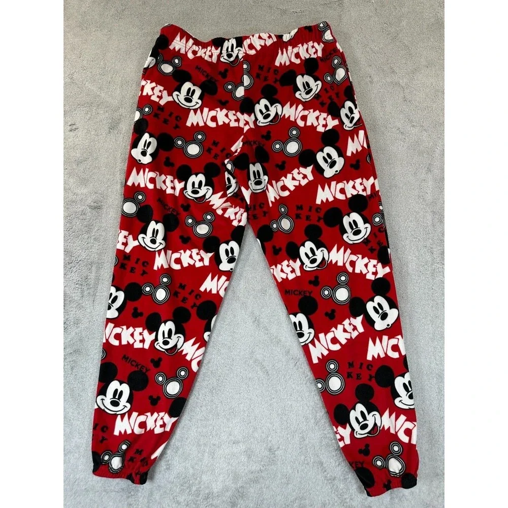 Disney Mickey Mouse Pajama Pants Women’s Small Brilliant Red Fleece Sleepwear - Picture 2 of 9